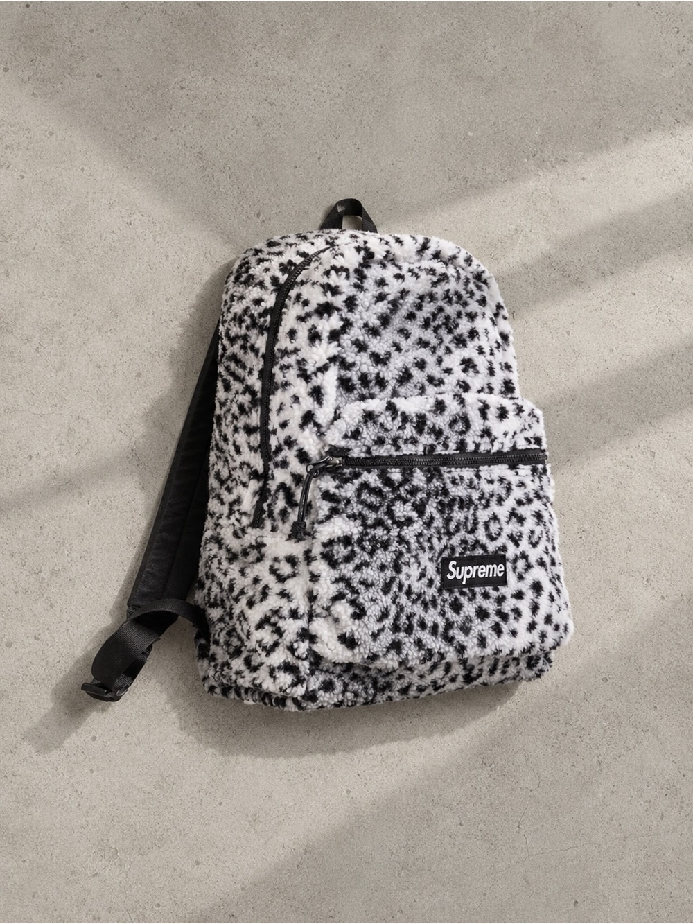 Supreme Leopard Fleece Backpack White/Black OS Like New